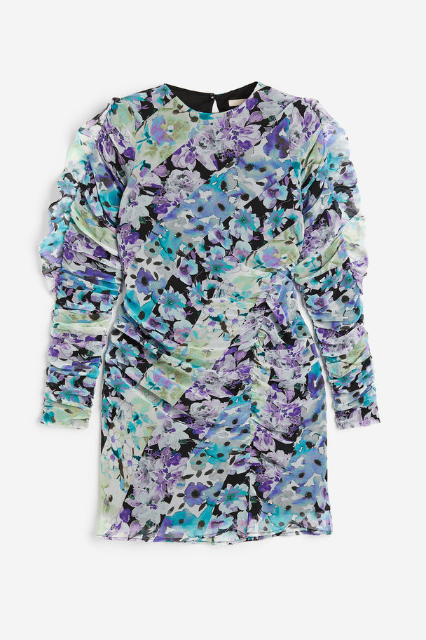 H&M Gathered Dress Black/turquoise Floral