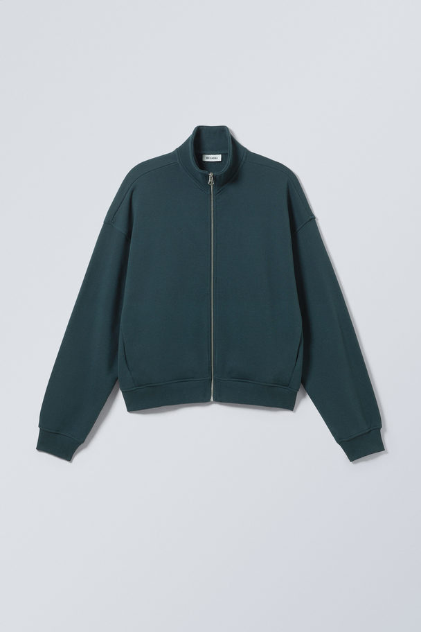 Weekday Boxy Terry Zip Sweatshirt Dark Teal