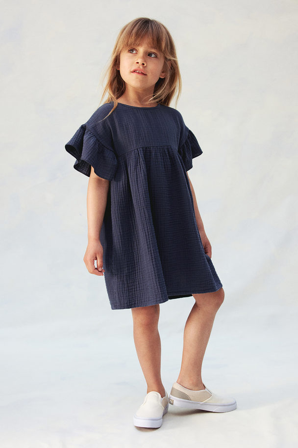 H&M Cotton Muslin Dress Navy Blue