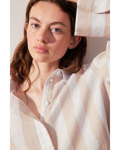 Linen-blend Shirt Light Beige/striped