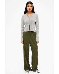 Relaxed Fit Wide Leg Trousers Khaki Green