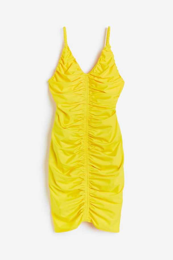 H&M Ruched Bodycon Dress Yellow
