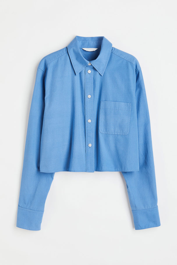 H&M Kort Skjorte I Poplin Blå