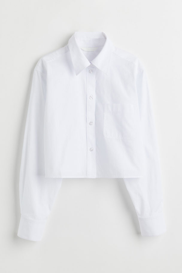 H&M Cropped Poplin Shirt White