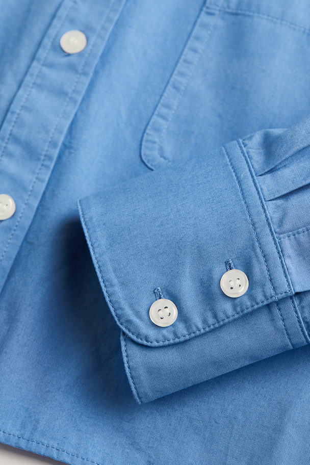 H&M Cropped Skjorte I Poplin Blå