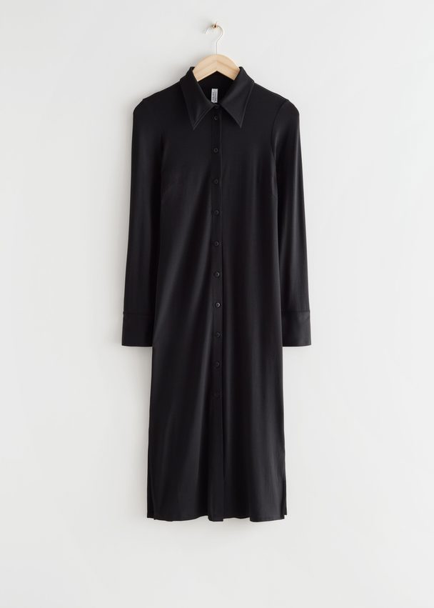 & Other Stories Fitted Shirt Midi Dress Black