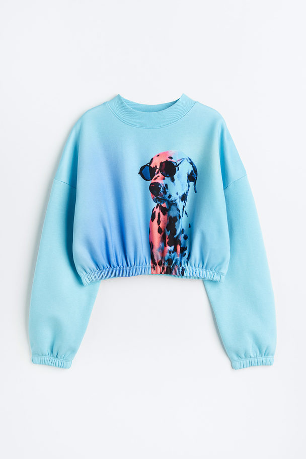 H&M Boxy Sweatshirt Lys Turkis/dalmatiner