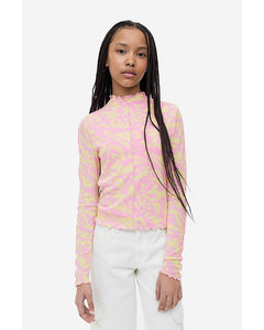 Long-sleeved Ribbed Top Pink/patterned
