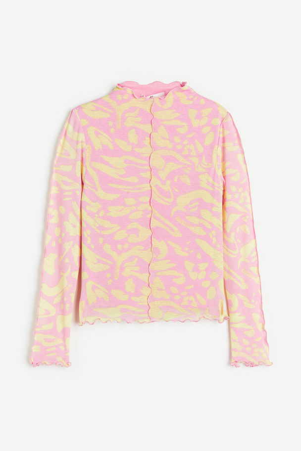H&M Long-sleeved Ribbed Top Pink/patterned
