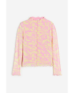 Long-sleeved Ribbed Top Pink/patterned