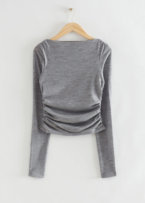 & Other Stories Fitted Wool Shirred Top Grey