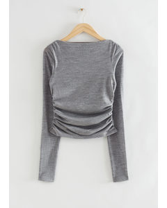 Fitted Wool Shirred Top Grey
