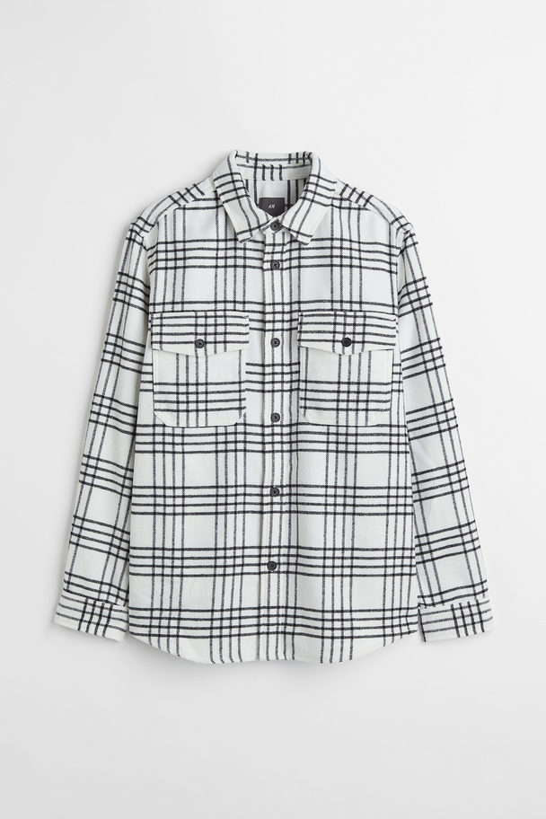 H&M Twill Overshirt White/black Checked