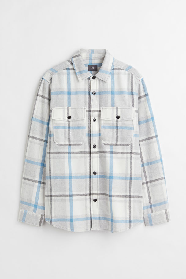 H&M Twill Overshirt Light Blue/grey Checked