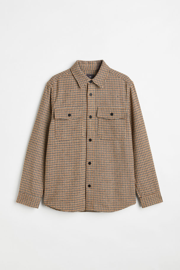 H&M Twill Overshirt Dark Brown/dogtooth-patterned