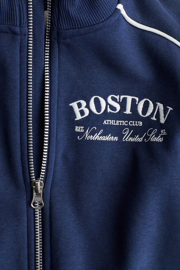 H&M Trainingsjacke aus Sweatstoff mit Motivprint Marineblau/Boston