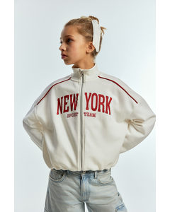 Trainingsjacke aus Sweatstoff mit Motivprint Weiß/New York