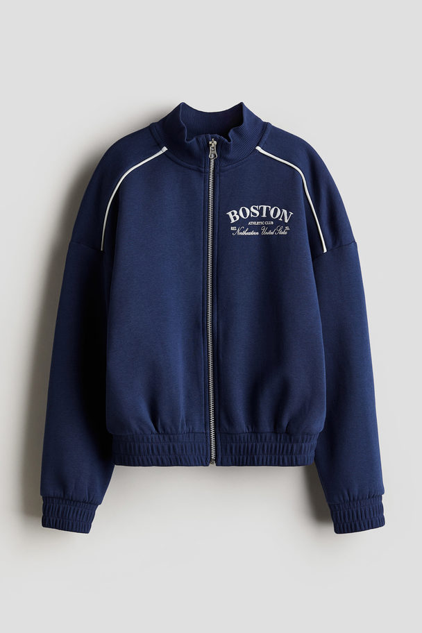 H&M Trainingsjacke aus Sweatstoff mit Motivprint Marineblau/Boston