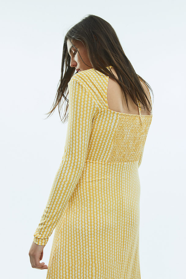 H&M Square-neck Jersey Dress Yellow/patterned
