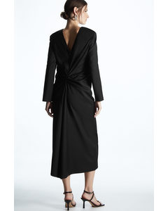 Draped Wool-blend Midi Dress Black
