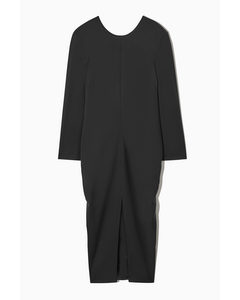 Draped Wool-blend Midi Dress  Black
