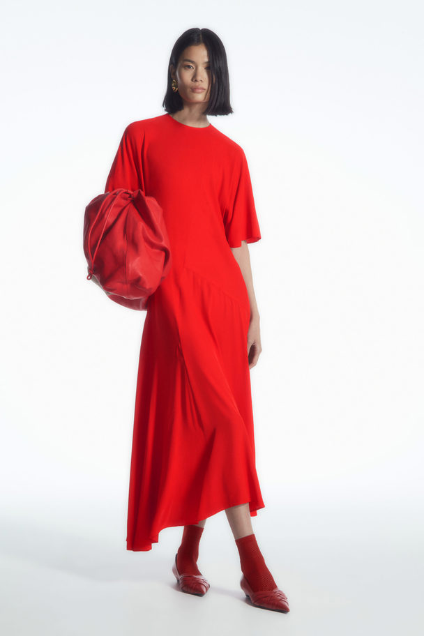 COS Asymmetric Draped Midi Dress Red