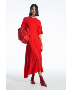 Asymmetric Draped Midi Dress Red