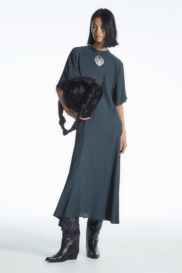 COS Asymmetric Draped Midi Dress Dark Turquoise