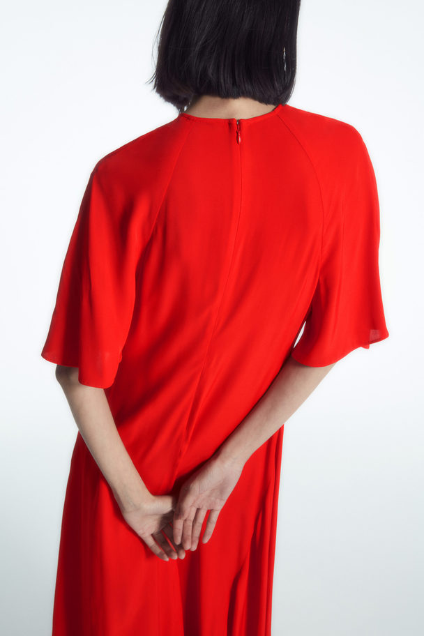 COS Asymmetric Draped Midi Dress Red
