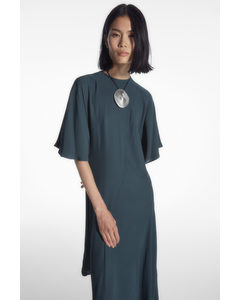 Asymmetric Draped Midi Dress Dark Turquoise