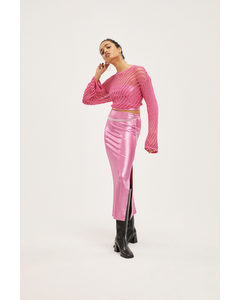 Shiny Ribbed Maxi Skirt Shiny Pink