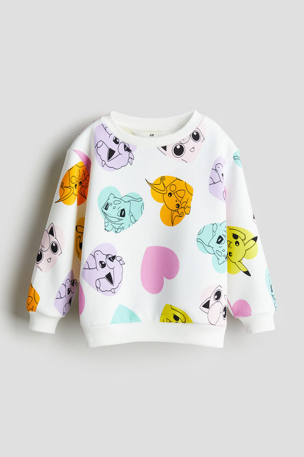 H&M Sweater Met Print Wit/pokémon