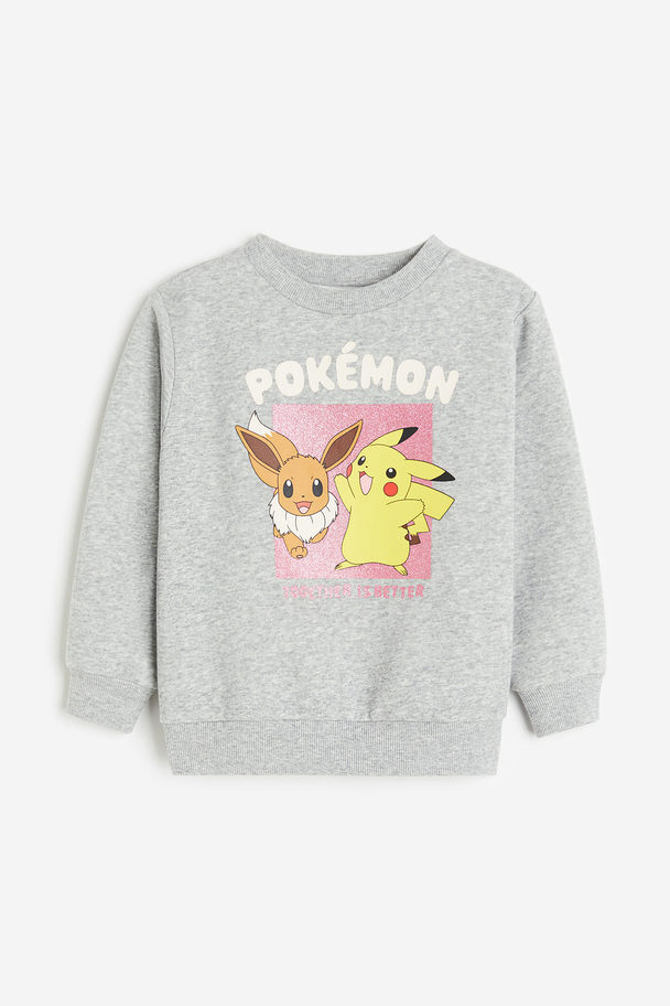 H&M Sweater Met Print Lichtgrijs/pokémon