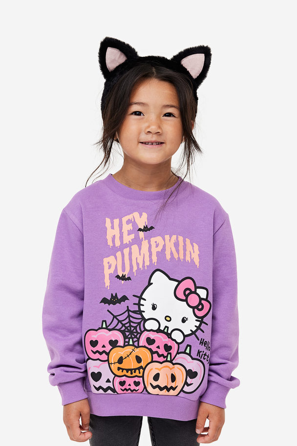 H&M Printed Sweatshirt Purple/hello Kitty