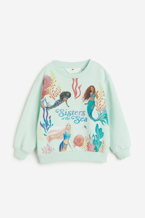 H&M Sweatshirt Med Tryck Mintgrön/den Lilla Sjöjungfrun