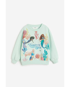 Bedrucktes Sweatshirt Mintgrün/Kleine Meerjungfrau