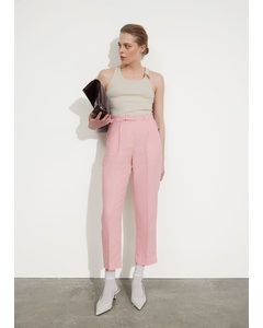 Tapered Linen Trousers Light Pink