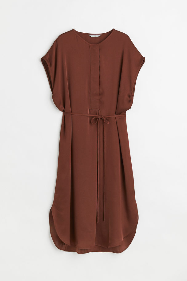 H&M Ärmelloses Kleid mit Bindegürtel Braun
