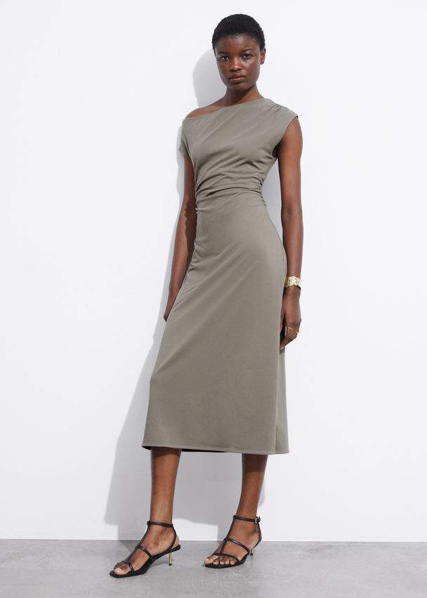 & Other Stories One-shoulder Midi Dress Khaki