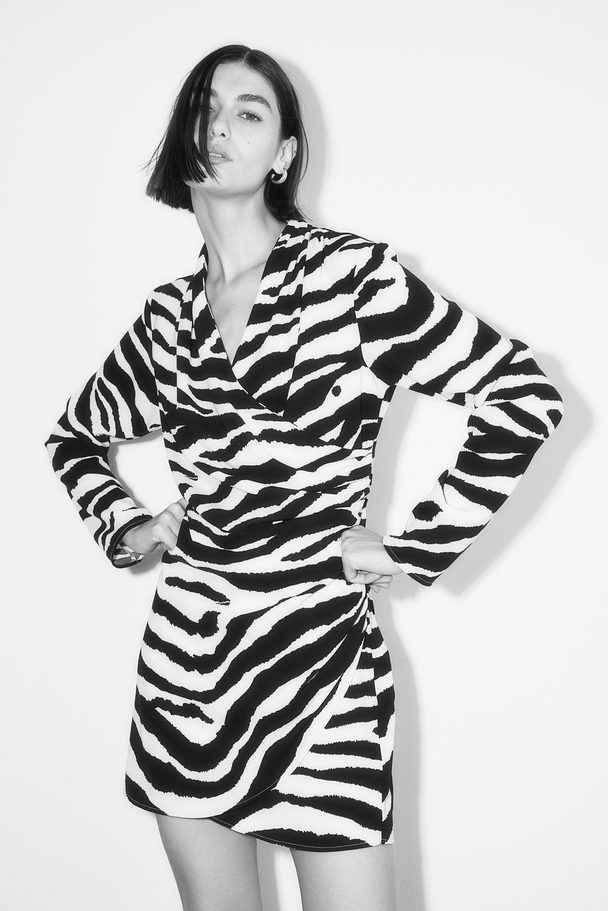 H&M Draped Wrap Dress Black/zebra Print