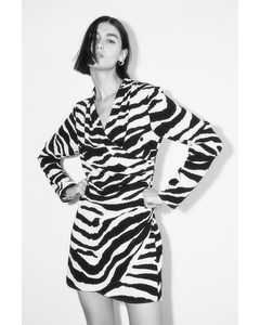 Draped Wrap Dress Black/zebra Print