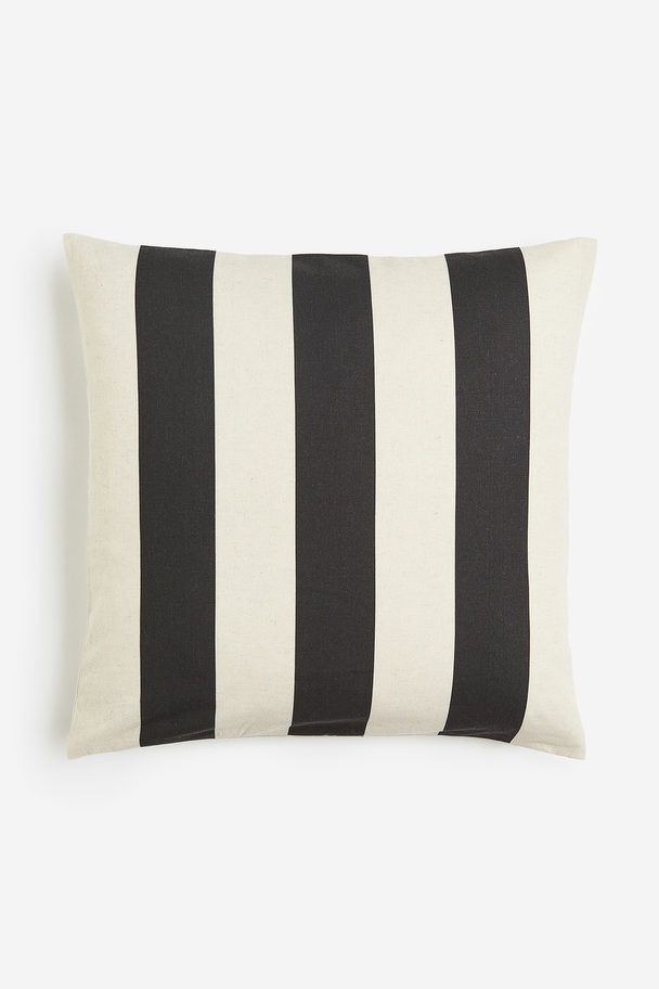 H&M HOME Striped Linen-blend Cushion Cover Dark Grey/white