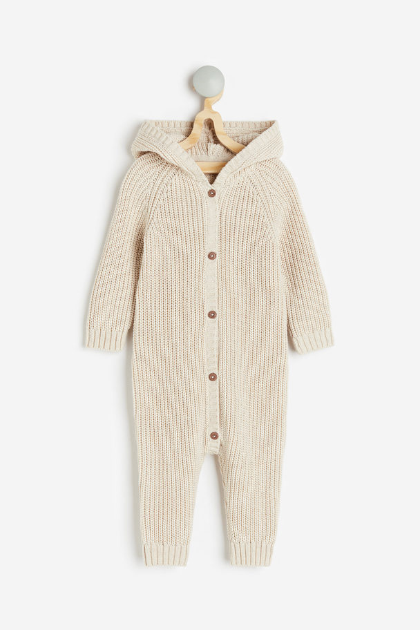 H&M Knitted Cotton All-in-one Suit Light Beige
