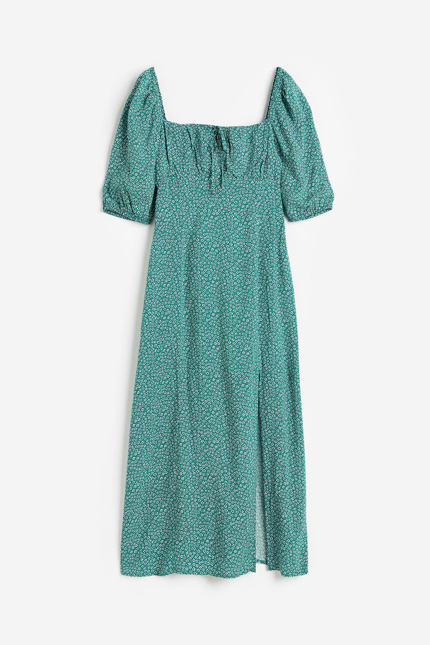 H&M Drawstring-detail Dress Turquoise/floral