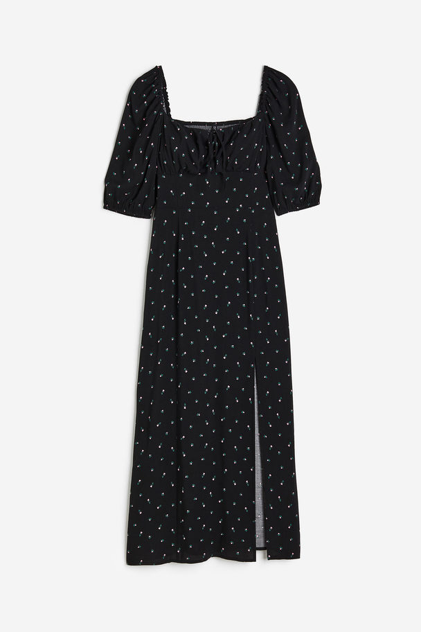 H&M Drawstring-detail Dress Black/floral