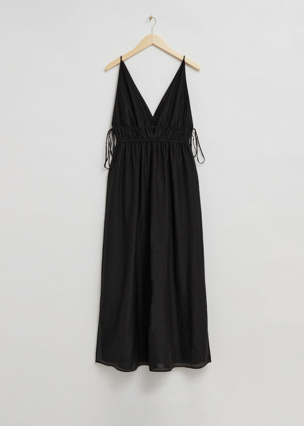 & Other Stories Tie-detailed V-cut Dress Black