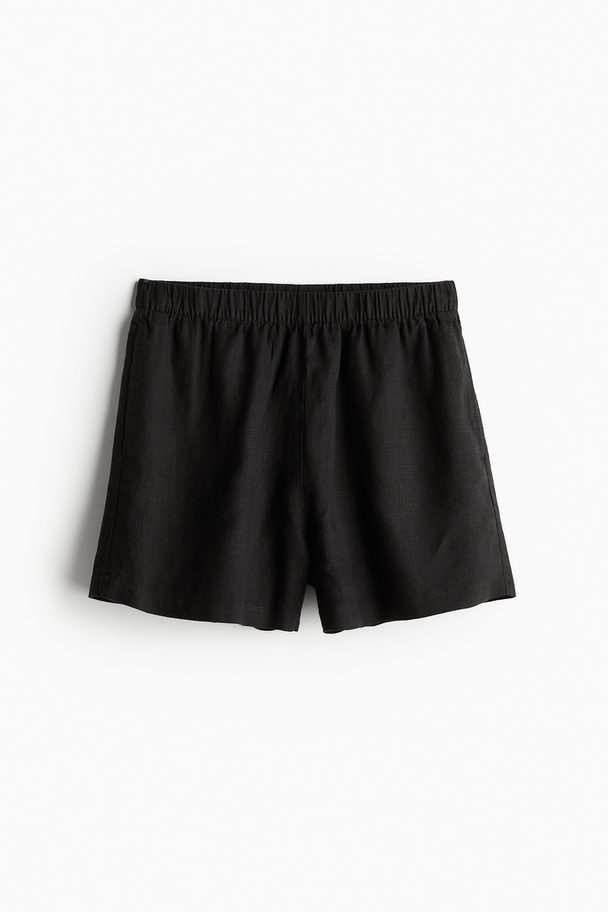 H&M Pull-on-Shorts aus Leinen Schwarz