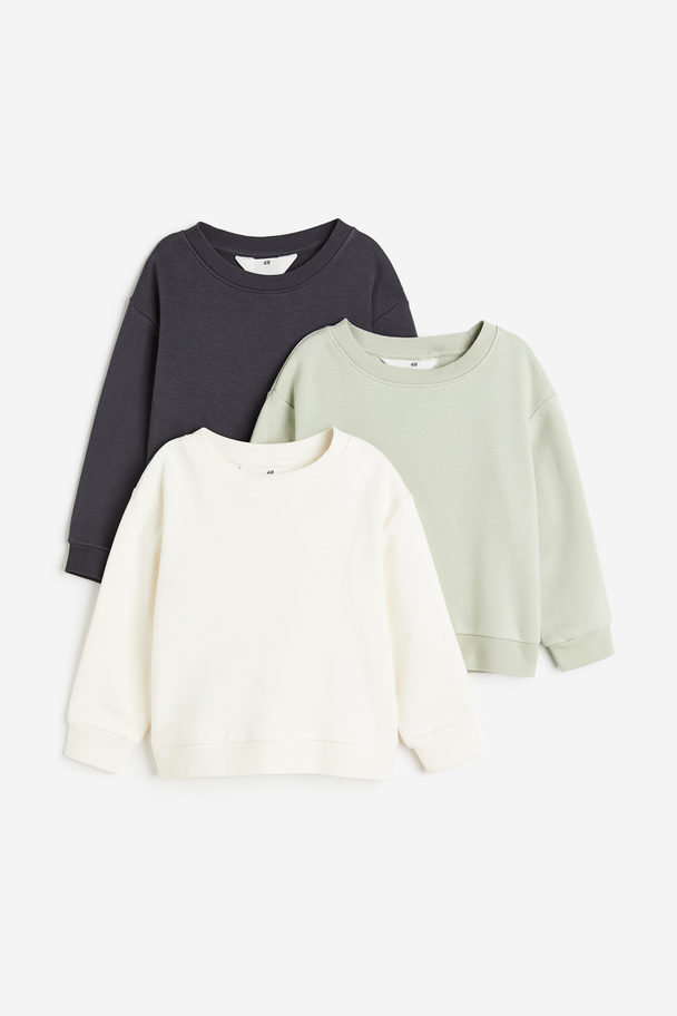 H&M 3er-Pack Sweatshirts Hellgrün/Dunkelgrau