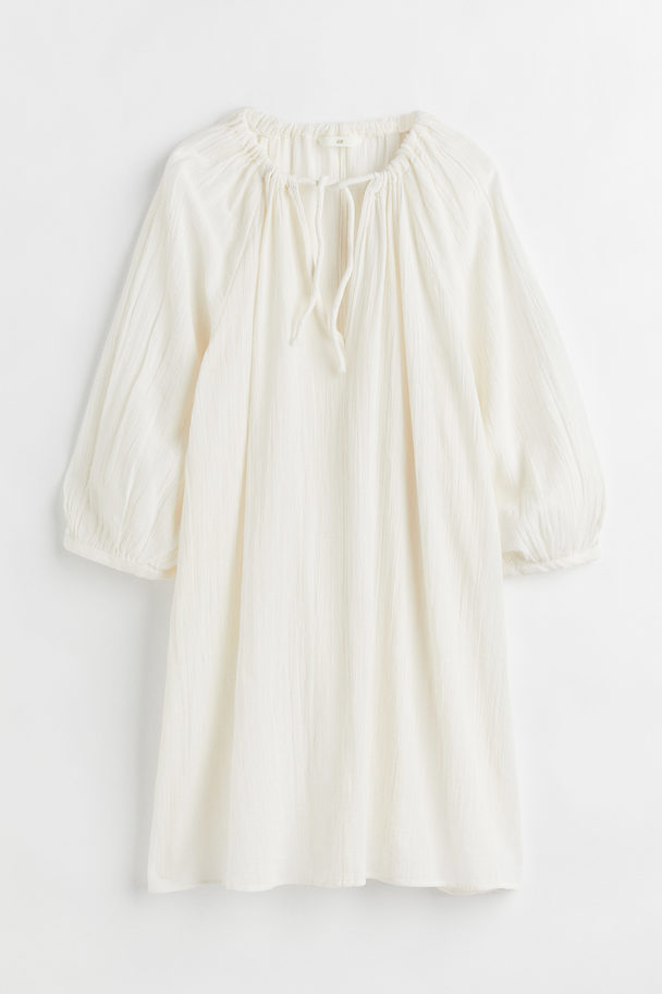 H&M Balloon-sleeved Dress White