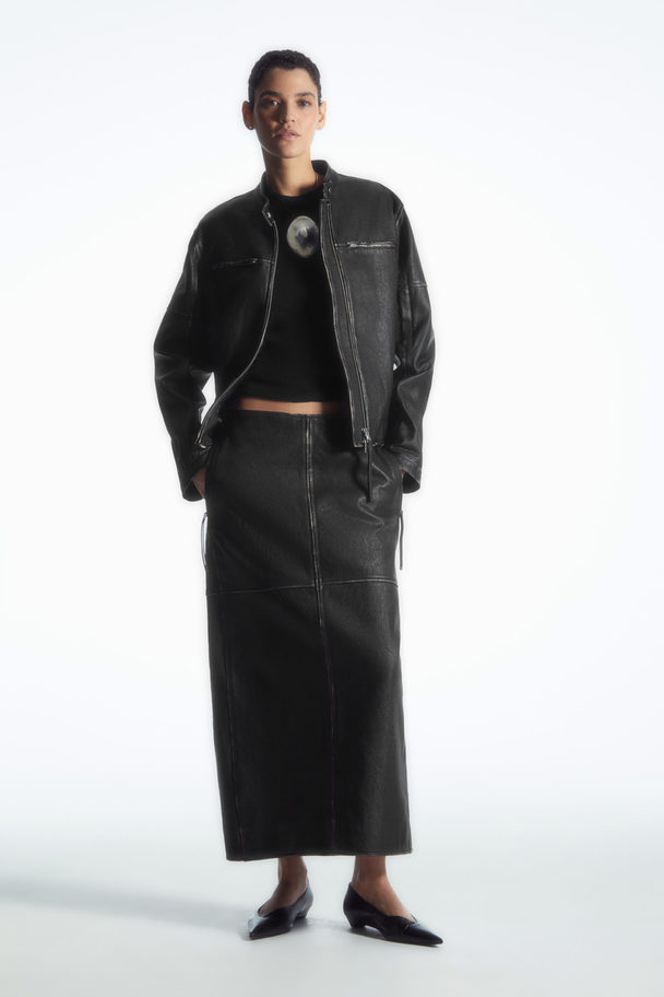 COS Panelled Leather Racer Midi Skirt Black